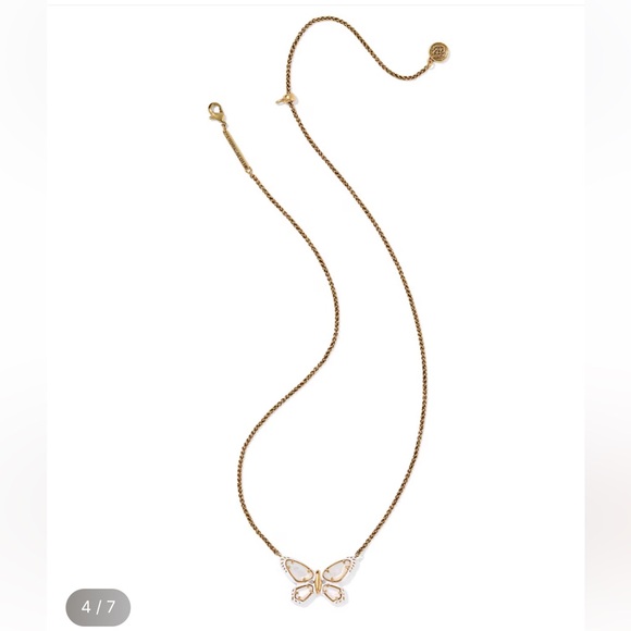 Dolly Parton x Kendra Scott White Enamel Butterfly Vintage Gold Necklace NWT - Picture 5 of 12